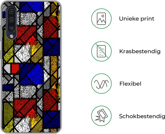 Coque Samsung Galaxy A30s - Mondrian - Glas - Oude Meesters - Oeuvre - Abstrait - Peinture - Coque de téléphone en Siliconen