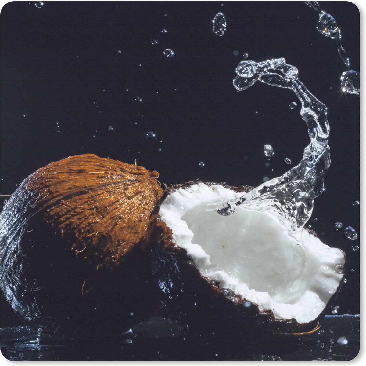 Muismat 30x30 cm - Mousepad Kokosnoot - Stilleven - Water - Zwart - Fruit - Muismatten