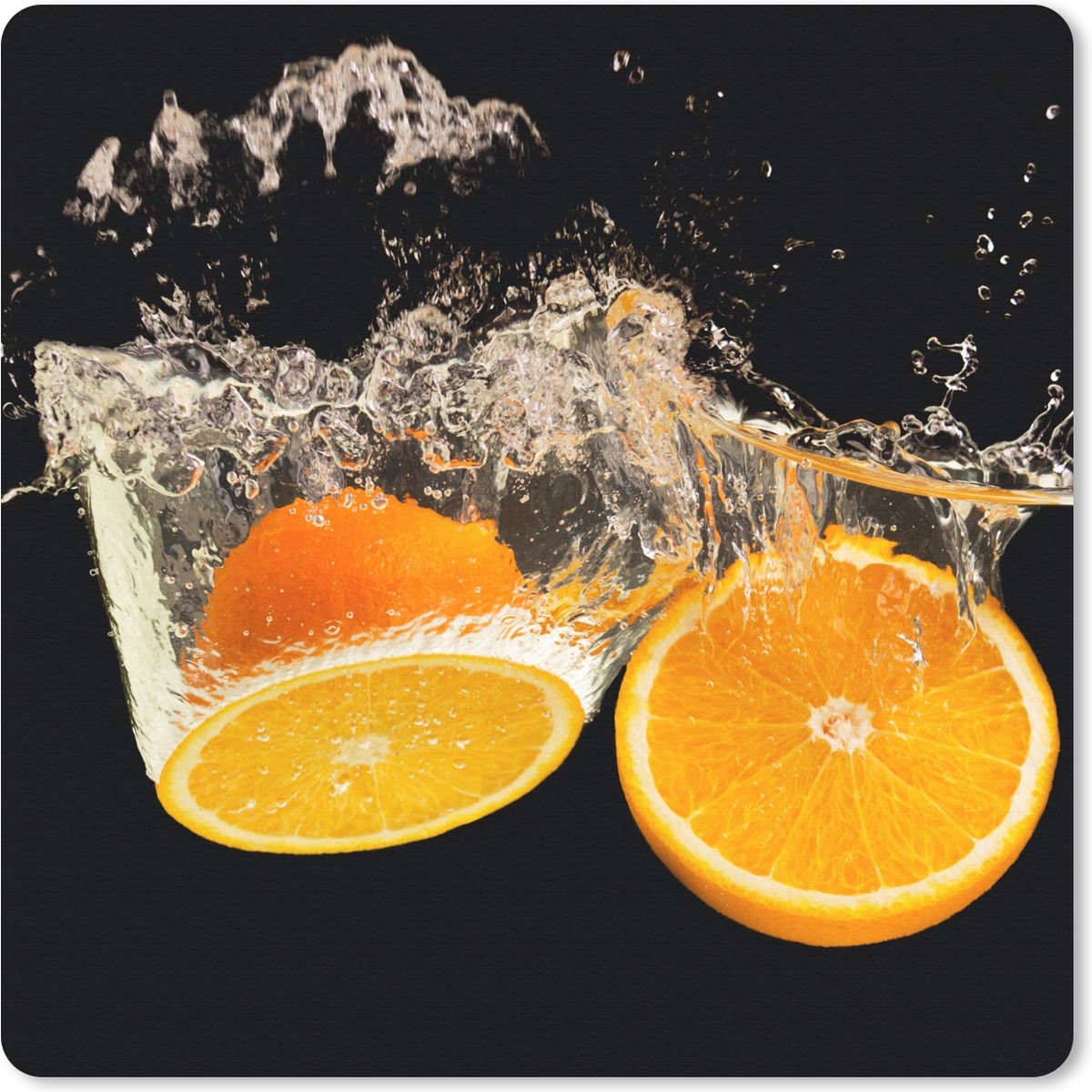 Muismat 30x30 cm - Mousepad Sinaasappel - Stilleven - Water - Zwart - Fruit - Muismatten