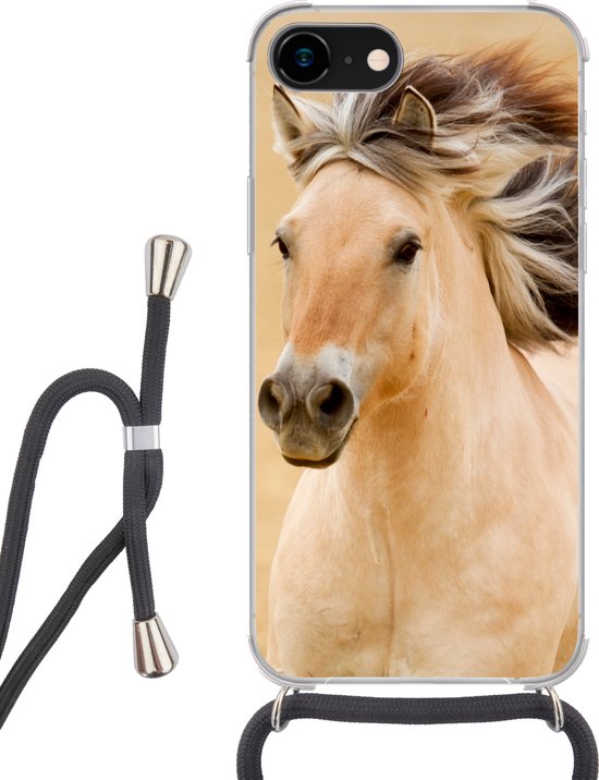 Coque avec cordon iPhone 8 - Paarden - Animaux - Crinières - Portrait - Siliconen - Bandoulière - Coque arrière avec cordon - Coque pour téléphone avec cordon - Coque avec corde