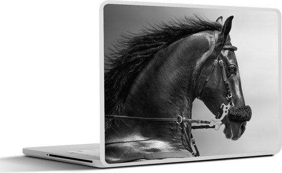 Laptop sticker - 14 inch - Paarden - Zwart - Portret - Dieren - 32x5x23x5cm - Laptopstickers - Laptop skin - Cover