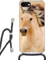 Hoesje met koord Geschikt voor iPhone SE 2020 - Paarden - Dieren - Manen - Portret - Siliconen - Crossbody - Backcover met Koord - Telefoonhoesje met koord - Hoesje met touw