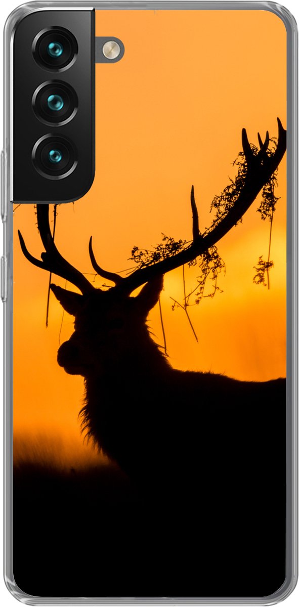 Telefoonhoesje Geschikt voor Samsung Galaxy S22 Plus hoesje - Hert - Oranje - Silhouet - Dieren - Natuur - Siliconen Telefoonhoesje Telefoonhoesje