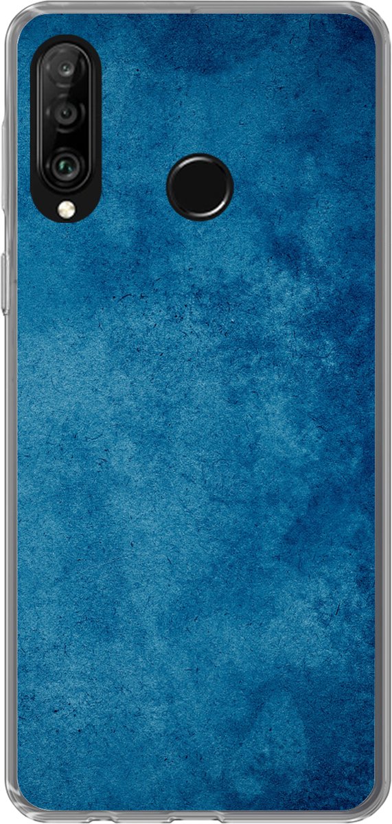 Telefoonhoesje Geschikt voor Huawei P30 Lite hoesje - Beton print - Blauw - Vintage - Structuur - Industrieel - Siliconen Telefoonhoesje Telefoonhoesje