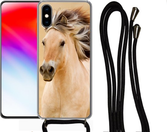 Coque avec cordon iPhone X - Paarden - Animaux - Crinières - Portrait - Siliconen - Bandoulière - Coque arrière avec cordon - Coque pour téléphone avec cordon - Coque avec corde