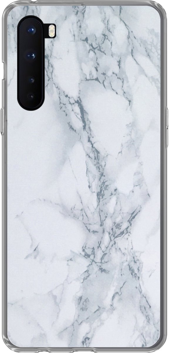 Telefoonhoesje Geschikt voor OnePlus Nord hoesje - Marmer print - Patroon - Gijs - Wit - Marmer printlook - Luxe - Siliconen Telefoonhoesje Telefoonhoesje