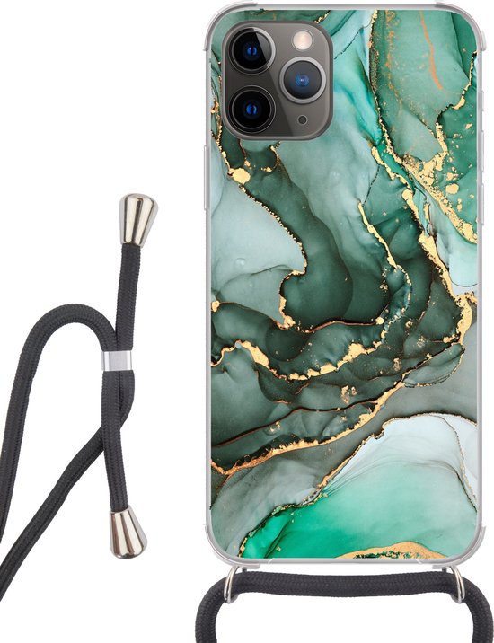 Coque avec cordon iPhone 11 Pro - Goud - Marbre - Vert - Luxe