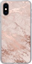 Geschikt voor iPhone X hoesje - Marmer print - Roze - Luxe - Marmer printlook - Glitter - Design - Siliconen Telefoonhoesje