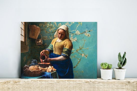 Décoration murale Métal - Peinture Aluminium - Melkmeisje - Fleur d'Amandier - Van Gogh - Vermeer - 40x30 cm