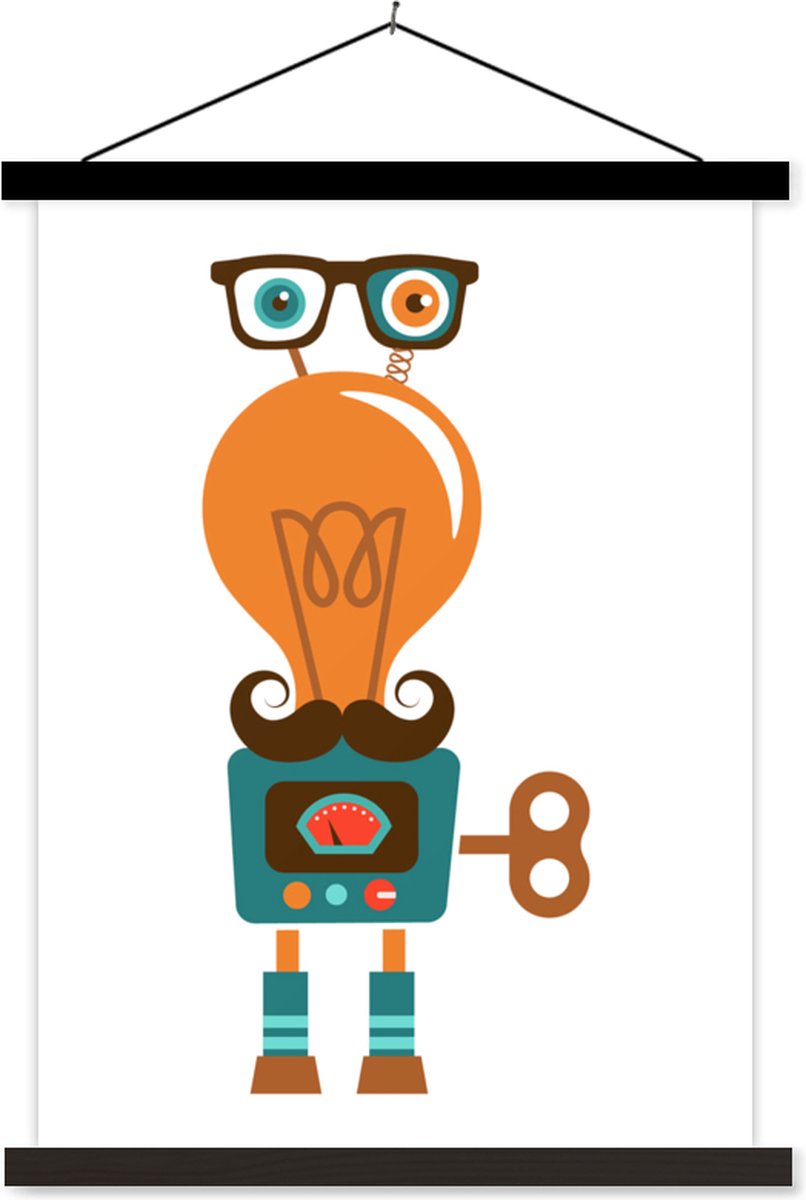 Posterhanger incl. Poster 40x53 cm - Schoolplaat - Robot - Bril - Gloeilamp - Snor - Kinde