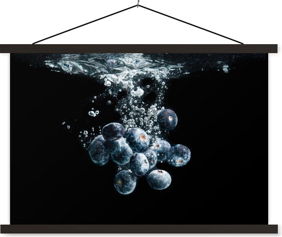 Porte-affiche avec affiche - Affiche scolaire - Myrtilles - Fruit - Baie - Nature morte - Water - Zwart - 90x60 cm - Lattes noires