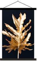 Posterhanger incl. Poster 120x180 cm - Schoolplaat - Bladeren - Goud - Herfst - Natuur - Luxe - Textielposter - Zwarte latten