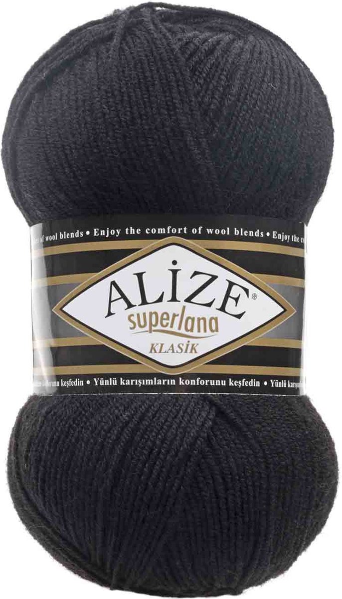 Alize Superlana Klasik Black 60 Pakket 5 Bollen 500 Gram