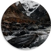 WallClassics - Dibond Muurcirkel - Water Stromend Langs Stenen - 50x50 cm Foto op Aluminium Muurcirkel (met ophangsysteem)