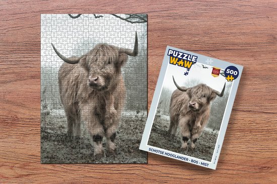 Puzzle Scottish Highlander - Forêt - Brouillard - Vache - Animaux - Nature - Puzzle - Puzzle 500 pièces