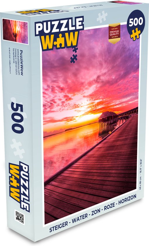 Foto: Puzzel steiger water zon roze horizon legpuzzel puzzel 500 stukjes