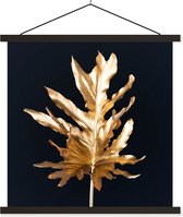 Posterhanger incl. Poster 120x120 cm - Schoolplaat - Bladeren - Goud - Herfst - Natuur - Luxe - Textielposter - Zwarte latten