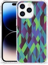 TPU Silicone Hoesje Geschikt voor Apple iPhone 14 Pro Max Telefoonhoesje met doorzichtige rand Abstract Groen Blauw