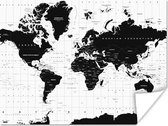 Wanddecoratie - Wereldkaart - Zwart - Wit - Atlas - Aarde - Educatief - 120x90 cm - Poster