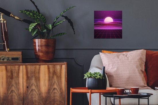 Affiche de Jeu - Gaming - Néon - Rétro - Violet - Soleil - Jeux - 30x30 cm