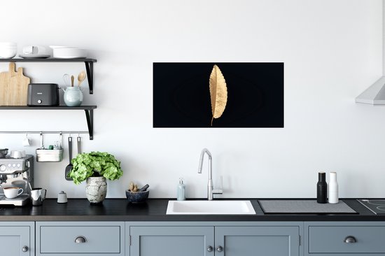 Poster Bladeren - Black and gold - Luxe - Chic - Natuur - 80x40 cm - Kerstversiering - Kerstdecoratie voor binnen - Kerstmis