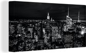 Canvas Schilderij Skyline - Zwart - Wit - New York - Amerika - 40x20 cm - Wanddecoratie