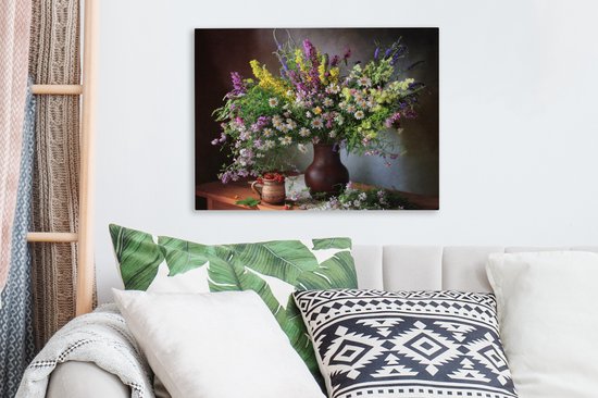 Tableau sur toile Fleurs - Tableau - Nature morte - Bouquet - Vase - 40x30 cm - Décoration murale