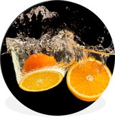 WallCircle - Wandcirkel - Muurcirkel - Sinaasappel - Stilleven - Water - Zwart - Fruit - Aluminium - Dibond - ⌀ 140 cm - Binnen en Buiten