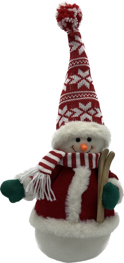 Sneeuwpop - kerstfiguur - wit/rood - kerst