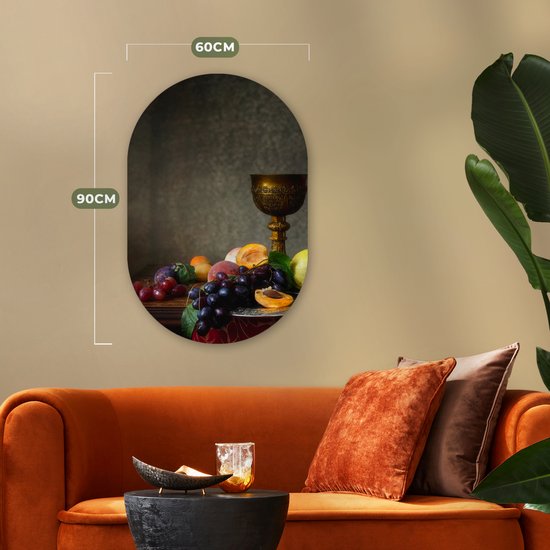 Ovale mural - Ovale mural - Décoration murale en plastique - Tableau ovale - Rustique - Tableau - Fruits - Nature morte - Coupe - 60x90 cm - Forme miroir ovale sur plastique