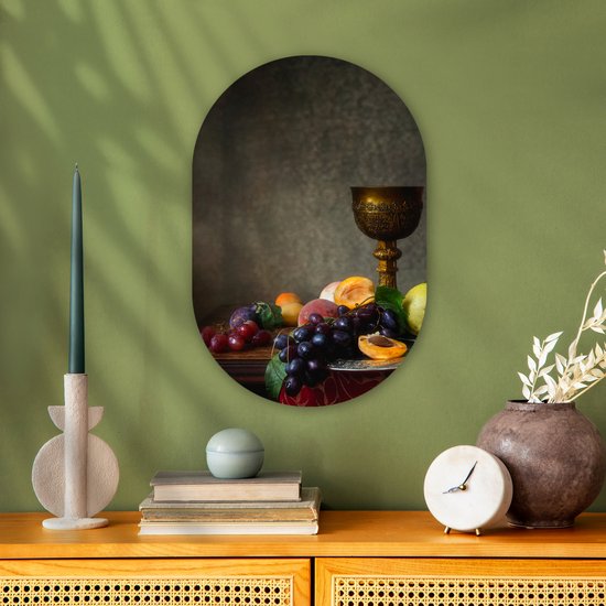 Ovale mural - Ovale mural - Décoration murale en plastique - Tableau ovale - Rustique - Table - Fruit - Nature morte - Coupe - 40x60 cm - Forme miroir ovale sur plastique
