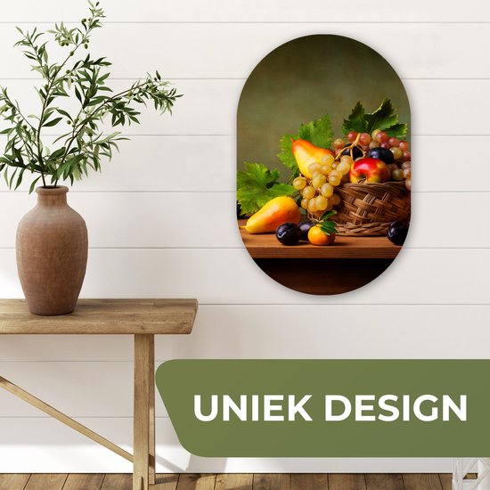 Ovale mural - Ovale mural - Décoration murale murale en plastique - Tableau ovale - Rustique - Corbeille - Fruits - Nature morte - 40x60 cm - Forme miroir ovale sur plastique