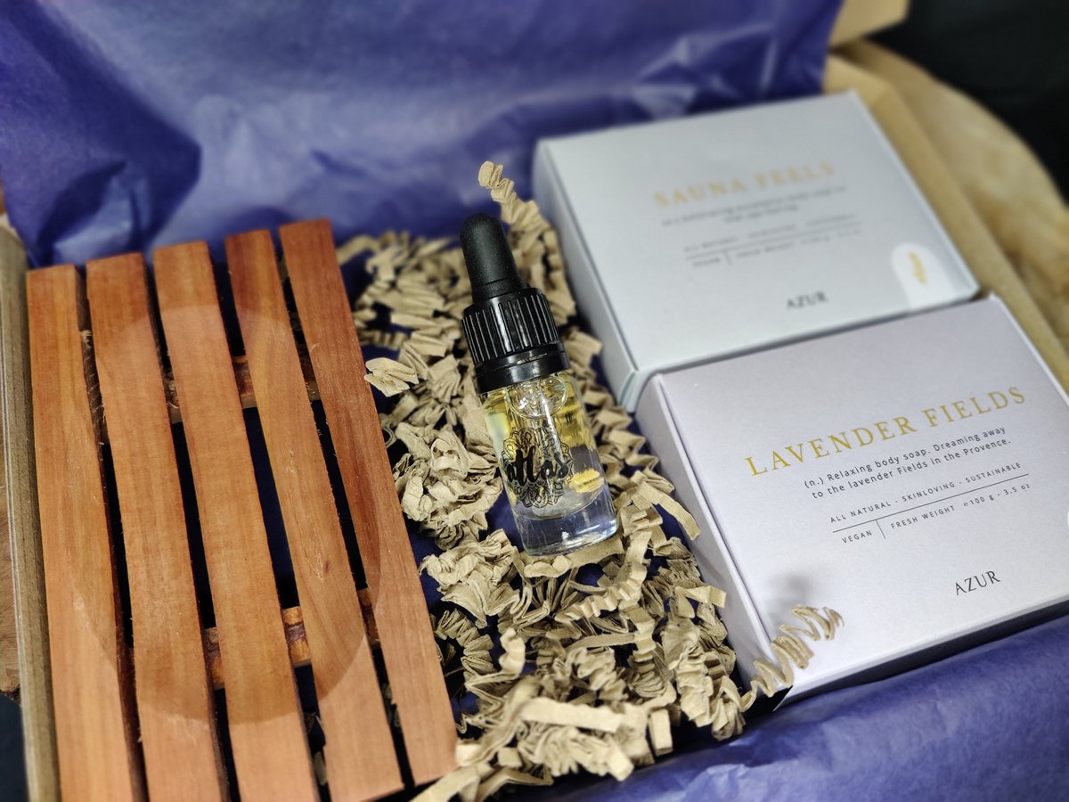 SOFTnaturals giftset medium-2 Azur zepen+zeepplankje+miniflesje arganolie-zepen: Sauna Feels (Hamam geur) + Lavender Fields