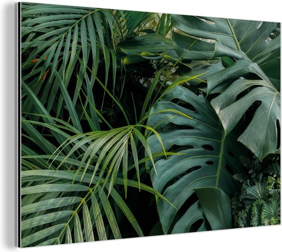 Wanddecoratie Metaal - Aluminium Schilderij Industrieel - Planten - Jungle - Bladeren - Tropisch - 90x60 cm - Dibond - Foto op aluminium - Industriële muurdecoratie - Voor de woonkamer/slaapkamer