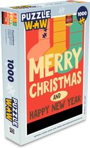 Puzzel Kerstsokken - Illustratie - Kerstmis - Quotes - Spreuken - Merry Christmas and Happy New Year - Rood - Legpuzzel - Puzzel 1000 stukjes volwassenen - Kerst - Cadeau - Kerstcadeau voor mannen, vrouwen en kinderen
