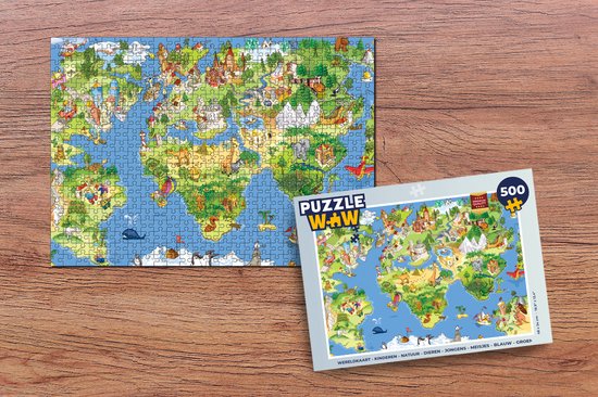 Puzzel Wereldkaart - Kinderen - Natuur - Dieren - Blauw - Groen - Legpuzzel  - Puzzel... | bol.com