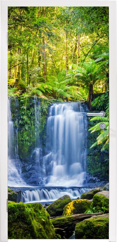 Deursticker Jungle - Waterval - Australië - Planten - Natuur - 75x205 cm - Deurposter