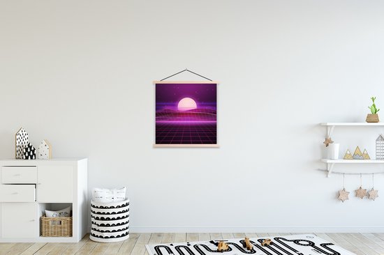 Porte-affiche avec affiche - Affiche scolaire - Gaming - Neon - Retro - Purple - Sun - Jeux - 40x40 cm - lattes vierges