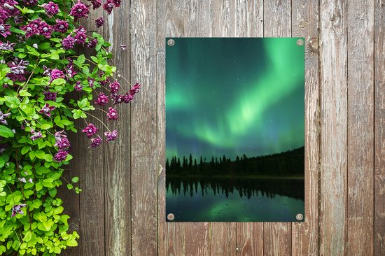 Tuin decoratie Noorderlicht - Bomen - Water - Alaska - 30x40 cm - Tuindoek - Buitenposter