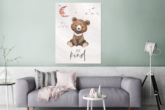 Décoration murale Métal - Peinture Aluminium Industrielle - Proverbes - Soyez gentils - Enfants - Ours en peluche - Aquarelle - 120x160 cm - Dibond - Photo sur aluminium - Décoration murale industrielle - Pour le salon / chambre