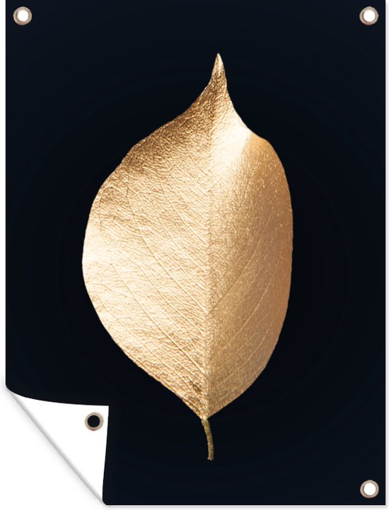 Muurdecoratie buiten Bladeren - Goud - Zwart - Planten - Luxe - 120x160 cm - Tuindoek - Buitenposter