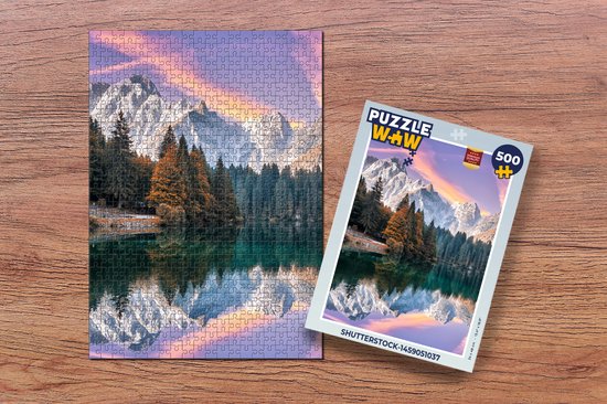 Puzzel Bergen - Bos - Water - Lucht - Roze - Paars - Legpuzzel - Puzzel 500 stukjes