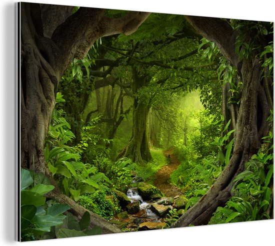 Wanddecoratie Metaal - Aluminium Schilderij Industrieel - Jungle - Groen - Natuur - Tropisch - Planten - 180x120 cm - Dibond - Foto op aluminium - Industriële muurdecoratie - Voor de woonkamer/slaapkamer