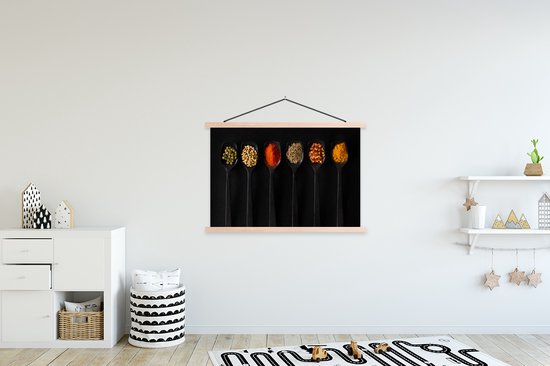 Porte-affiche avec affiche - Affiche scolaire - Cuillères - Épices - Zwart - Herbes - Rustique - 120x80 cm - Lattes blanches
