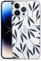 Smartphone hoesje Geschikt voor iPhone 14 Pro Max Back Case Siliconen Hoesje met Foto Leaves Blue