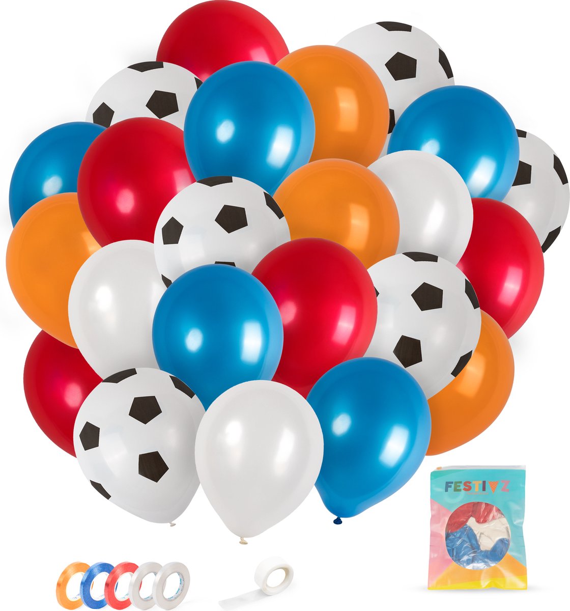 Festivz 40 stuks Rood Wit Blauw Oranje Voetbal Ballonnen – Decoratie ...