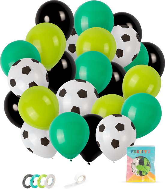 Festivz 40 stuks Zwart/Groen Voetbal Ballonnen – Decoratie – Feestversiering – Zwart - Black Latex - Groen - Green Latex - Nederlands Elftal - Feest - WK2022 - Voetbal