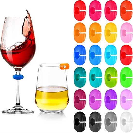 Glas markers – siliconen tags – wijnglas marker – tags – feestdecoratie – 24 stuks