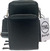 THL Design – Telefoontasje Dames Crossbody – Schoudertasje Telefoon – Kleine Tas – 3 Vakken - Zwart