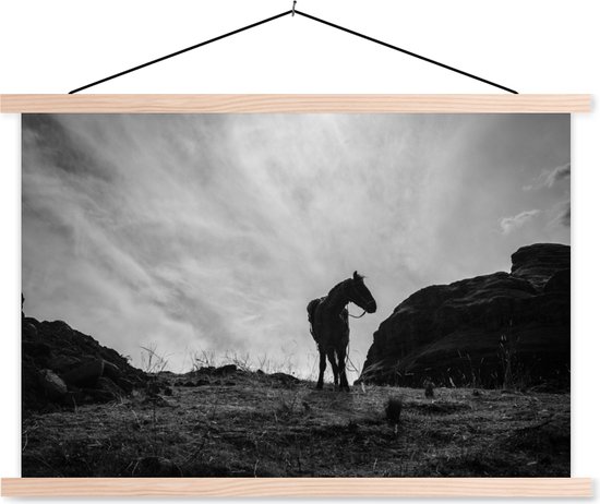 Posterhanger incl. Poster - Schoolplaat - Paard - Wolken - Weide - 150x100 cm - Blanke latten